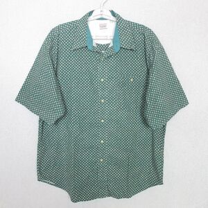 Bugle Boy Polo Shirt Mens XL Green Geometric Short Sleeve Button Front Cotton